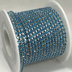 Стразовая цепочка, Blue opal, 2 мм, 2,5 мм, 2,8 мм, в серебряном цапе