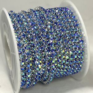 Стразовая цепочка, lt.sapphire AB, 2 мм, 2,5 мм, 2,8 мм, в серебряном цапе