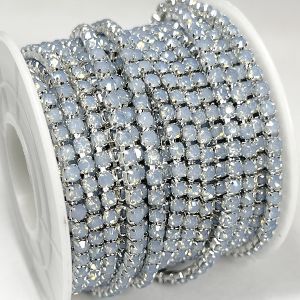 Стразовая цепочка, White opal, 2 мм, 2,5 мм, 2,8 мм, в серебряном цапе