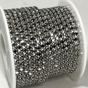 Стразовая цепочка, Hematite, 2 мм, 2,5 мм, 2,8 мм, в серебряном цапе