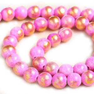 Бусины из камня на нити 8 мм, розовый с золотом