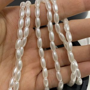 Бусины жемчужные рисинки на нити, 8*4 мм, белые
