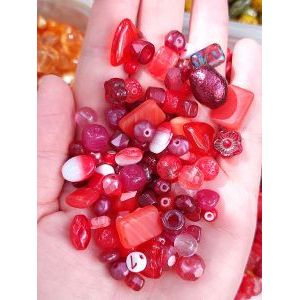 Бусины для рукоделия стеклянные, набор #112 красный, в баночке