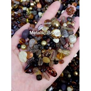 Бусины для рукоделия стеклянные, набор  METALLIC-BROWN, коричневый, 50 г