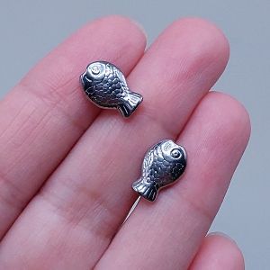 Подвеска-бусина Рыбка, 12,3х8,2 мм, серебро