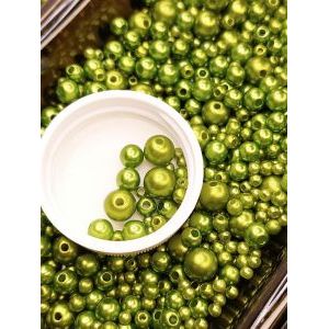 Бусины жемчужные, оливковый, акрил 10 г, микс 3-8 мм