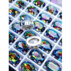 Стразы в серебряном цапе К9 овальные, цвет Crystal Vitrail Mediuml