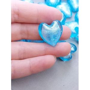 Бусина сердце 23х25 мм, голубой с серебром
