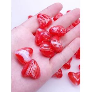 Бусина сердце 23х25 мм, алый с белым