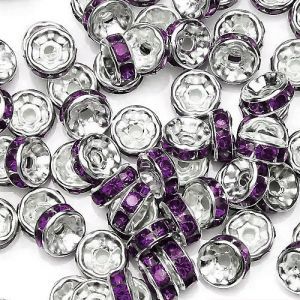 Рондели стразовые, в серебряной оправе, цвет Dark purple, 20 шт