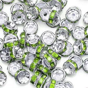 Рондели стразовые, в серебряной оправе, цвет Peridot, 20 шт