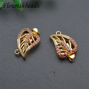Винтажный замочек со стразами Листок, 12х18 мм, Gold 18k (красный)