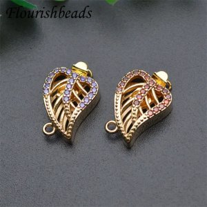 Винтажный замочек со стразами Листок, 12х18 мм, Gold 18k (сиреневый)