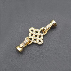 Винтажный замочек со стразами Вензель, 16х37 мм, Gold plated