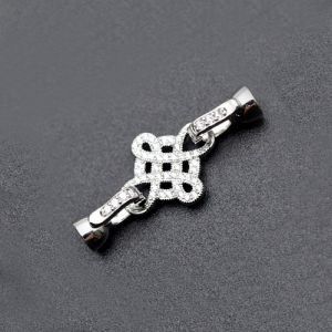 Винтажный замочек со стразами Вензель, 16х37 мм, Rhodium plated