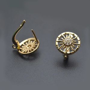 Серьги круглые Cолнце с петелькой, 13х18 мм, золото 18k