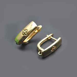 Серьги гладкие с цветком, с петелькой, 12х18 мм, золото 18k