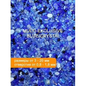 Бусины для рукоделия стеклянные, набор  BLUE-CRYSTAL, прозрачно-голубой, 50 г