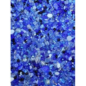 Бусины для рукоделия стеклянные, набор  BLUE-CRYSTAL, прозрачно-голубой, 50 г