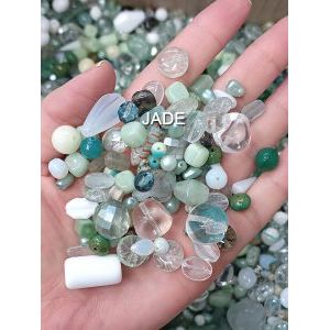 Бусины для рукоделия стеклянные, набор  JADE, серо-зелёный, 50 г