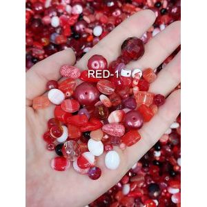 Бусины для рукоделия стеклянные, набор  RED, красный, 50 г