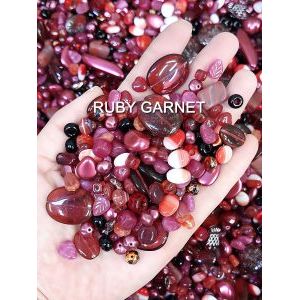 Бусины для рукоделия стеклянные, набор  RUBY-GARNE, т. красный, 50 г