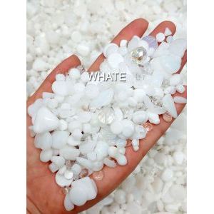 Бусины для рукоделия стеклянные, набор  WHITE, белый, 50 г