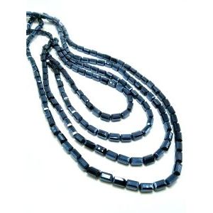 Бусины Длинные (Long cube beads) на нити, 4х8 мм, гематит
