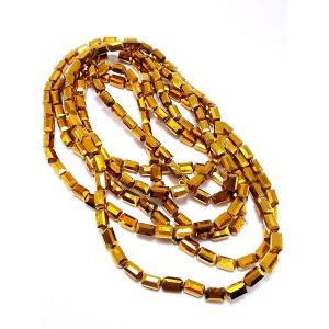 Бусины Длинные (Long cube beads) на нити, 4х8 мм, золото античное