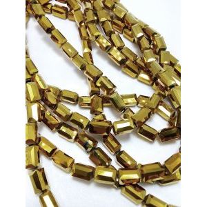 Бусины Длинные (Long cube beads) на нити, 4х8 мм, св. золотистые